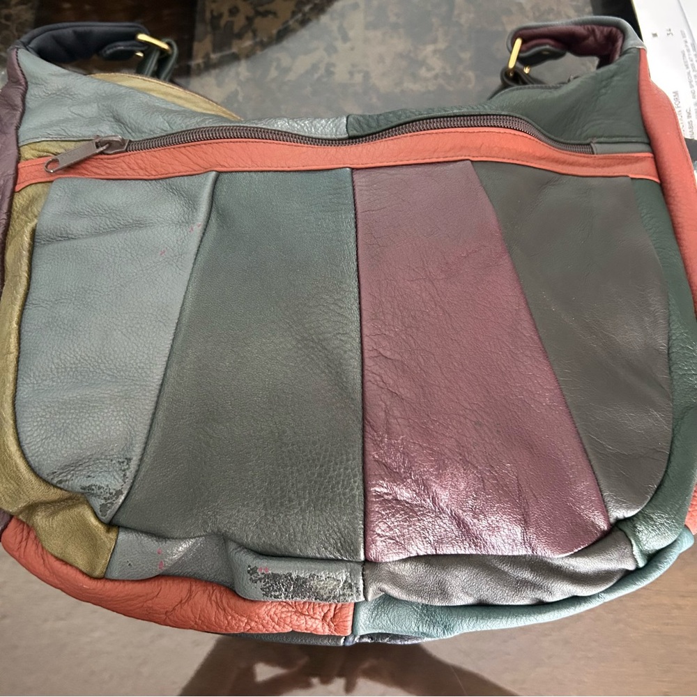 Vintage Multicolor Patchwork Boho Leather Purse Handbag Italy Signed - Picture 2 of 15
